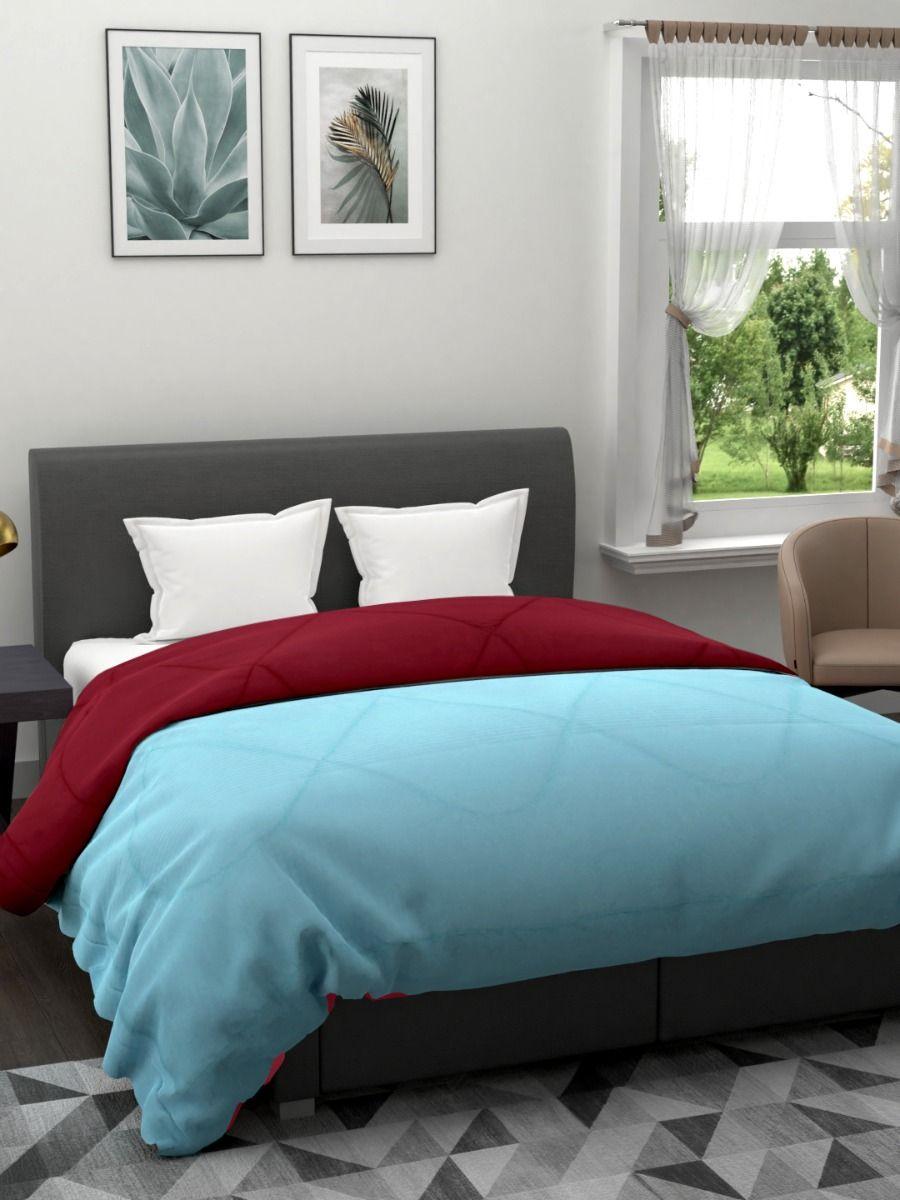 The Home Story Reversible King Size Comforter 90x100 Inches 220 GSM (Aqua & Maroon)