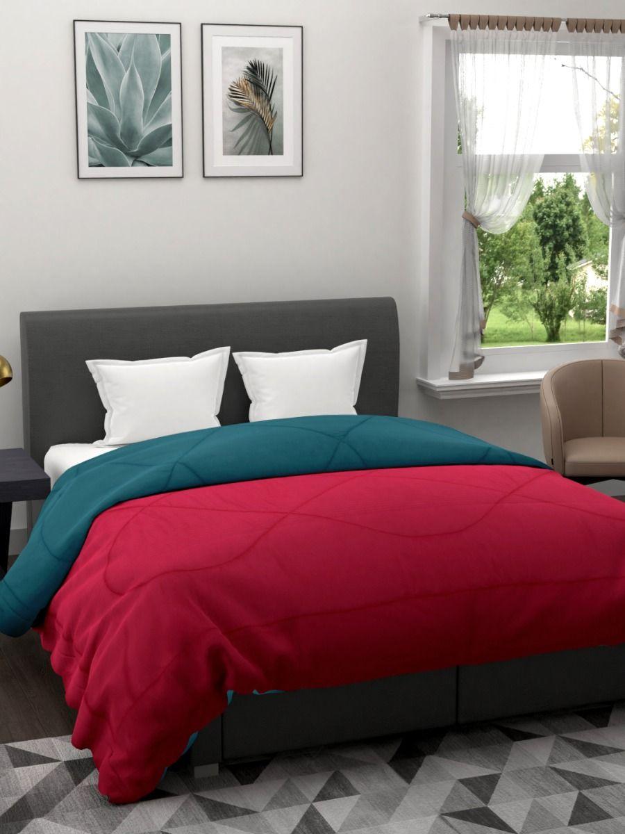 Clasiko Reversible King Size Comforter 90x100 Inches 220 GSM (Maroon & Cyan)