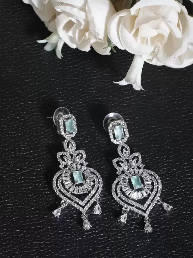 Traditional Crystal Alloy Silver Earring Set