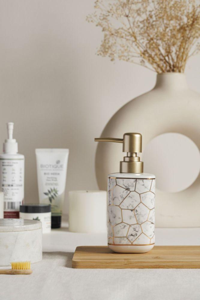 The Home Story Soap Dispenser White Golden,; Ceramic