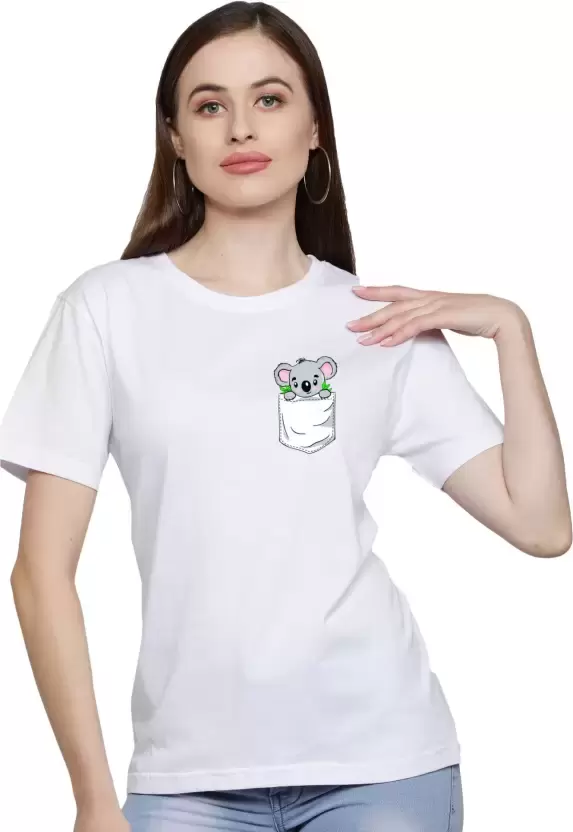 FALTU.CO  Women Koala Printed Round Neck White T-Shirt