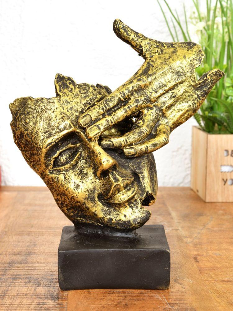 The Home Story Man Face Golden Single Statue