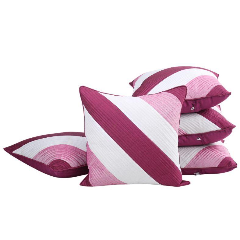 The Home Story Cushion Covers Set of 5; 16x16 Inches; Dark Pink, Light Pink & White Stripes