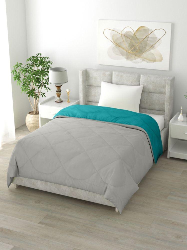 The Home Story Reversible Single Bed Comforter 200 GSM 60x90 Inches (Cyan & Grey)