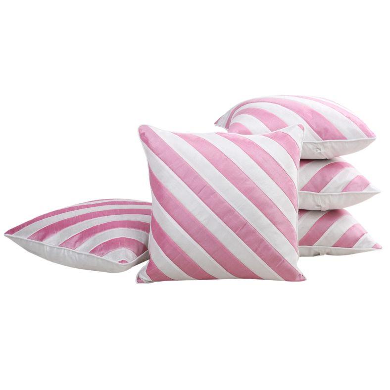 The Home Story Cushion Covers Set of 5; 16x16 Inches; Pink & White Stripes