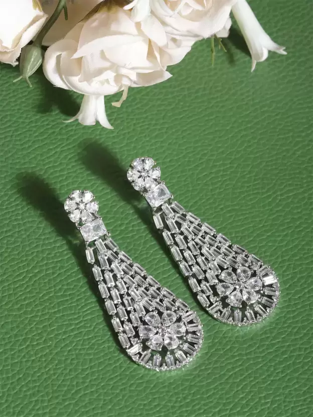 Traditional Crystal Alloy Silver Drops & Danglers
