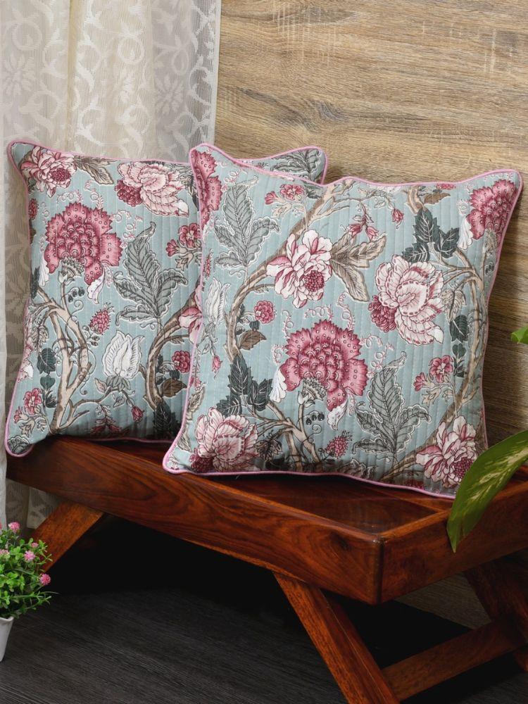The Home Story Cushion Covers Set of 2; 18x18 Inches; Pink Maroon Flowers