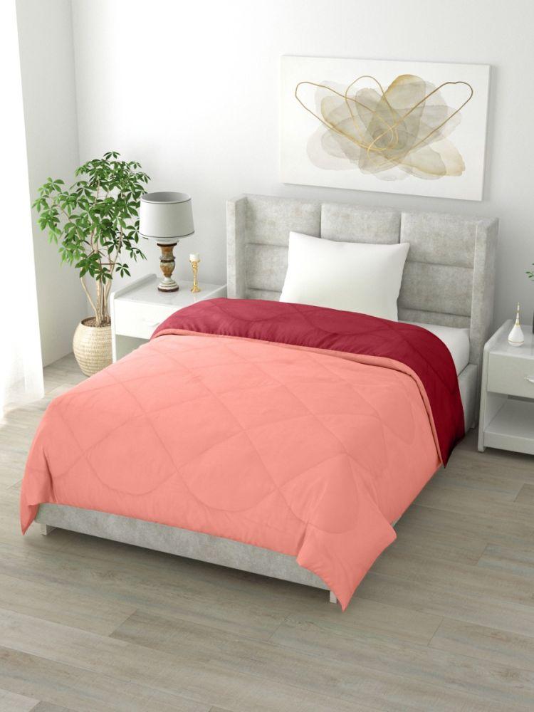 The Home Story Reversible Single Bed Comforter 200 GSM 60x90 Inches (Candy Peach & Maroon)