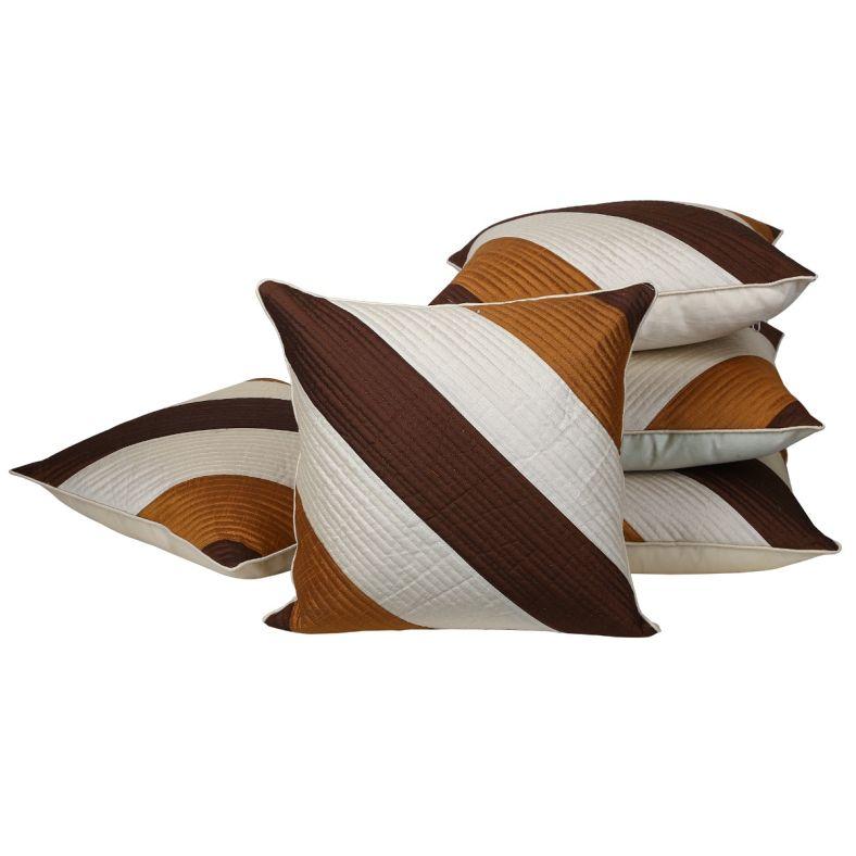The Home Story Cushion Covers Set of 5; 16x16 Inches; Light Brown, Dark Brown & White Stripes