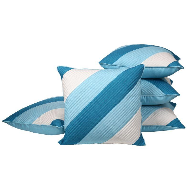 The Home Story Cushion Covers Set of 5; 16x16 Inches; Light Blue, Dark Blue & White Stripes