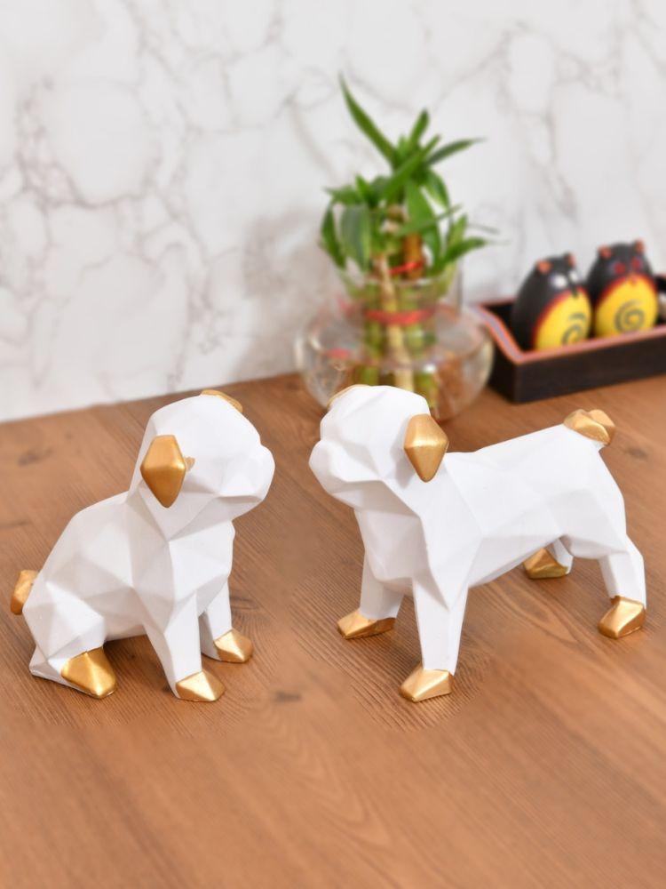 The Home Story White Pups Set of 2 With Golden Ears & Feet