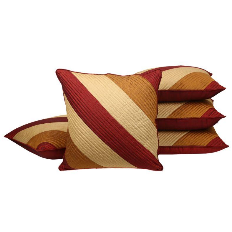The Home Story Cushion Covers Set of 5; 16x16 Inches; Maroon, Beige & Brown Stripes