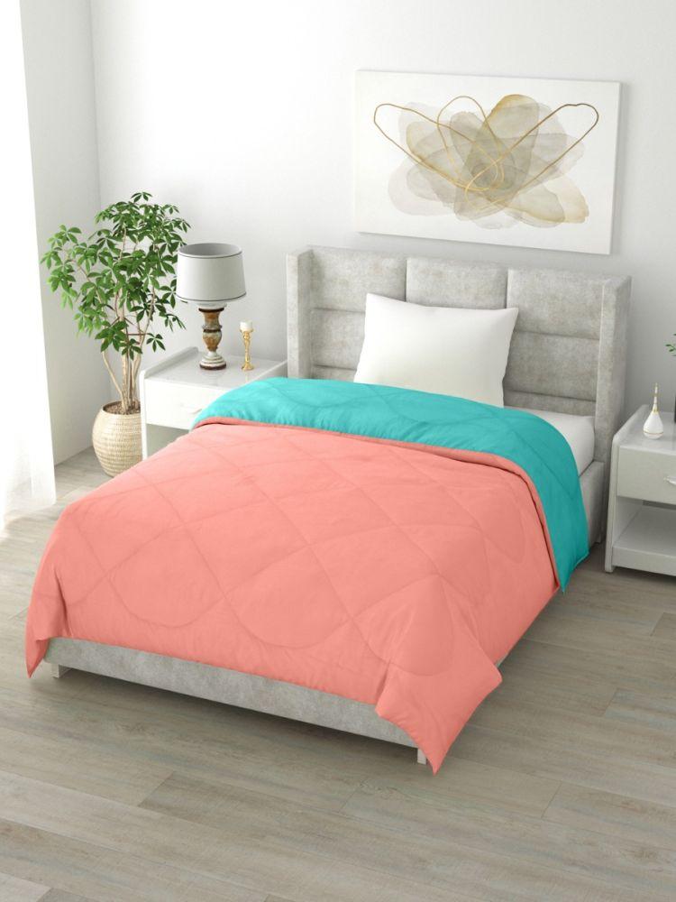 The Home Story Reversible Single Bed Comforter 200 GSM 60x90 Inches (Candy Peach & Sea Green)