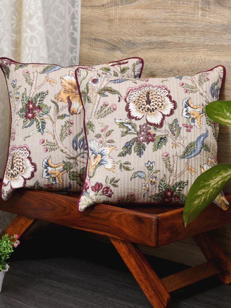 The Home Story Cushion Covers Set of 2; 18x18 Inches; Multi color Flowers