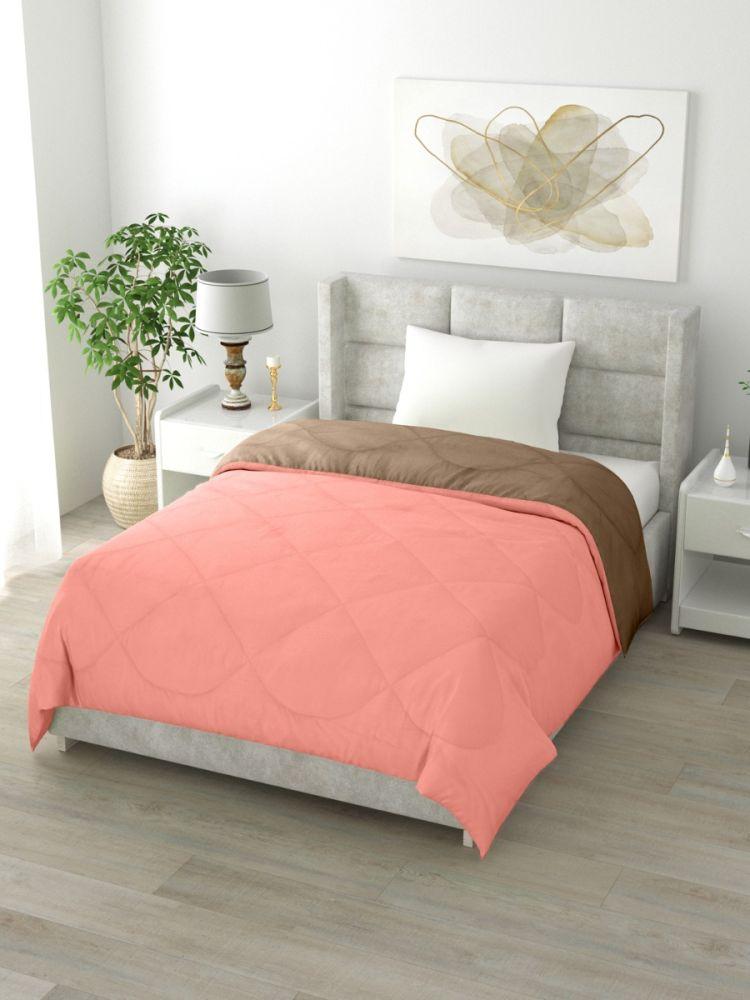 The Home Story Reversible Single Bed Comforter 200 GSM 60x90 Inches (Candy Peach & Taupe)