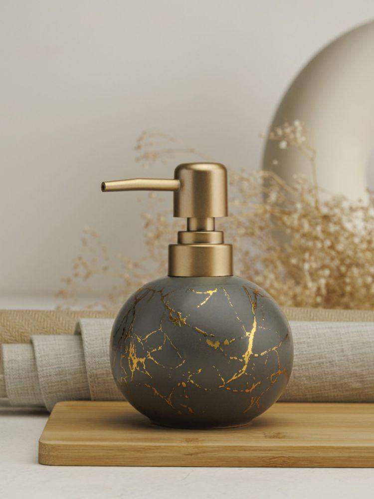 The Home Story Soap Dispenser Grey Golden; Ceramic