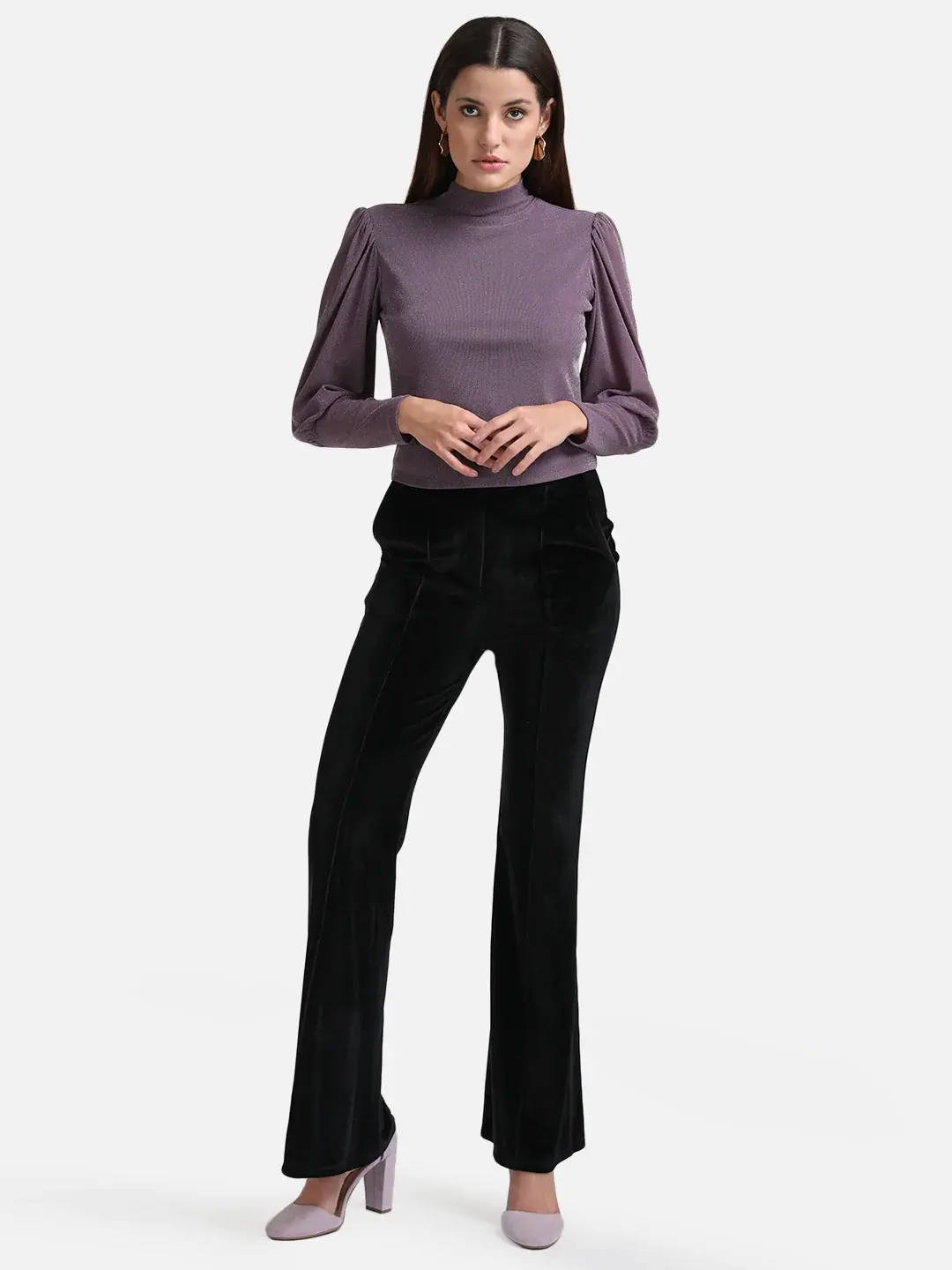 KAZO Puff Sleeves Top With Band Neck