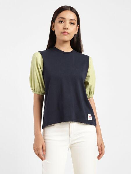 LEVI'S WOMEN'S RED TAB COLOR BLOCK ROUND NECK TOP