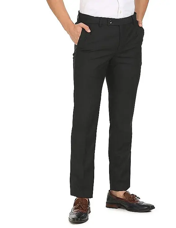 ARROW Men Black Hudson Tailored Fit Woven Check Formal Trousers