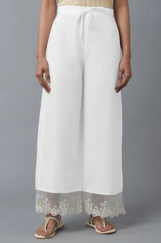 W Ecru Parallel Pants With Embroidered Organza Panel