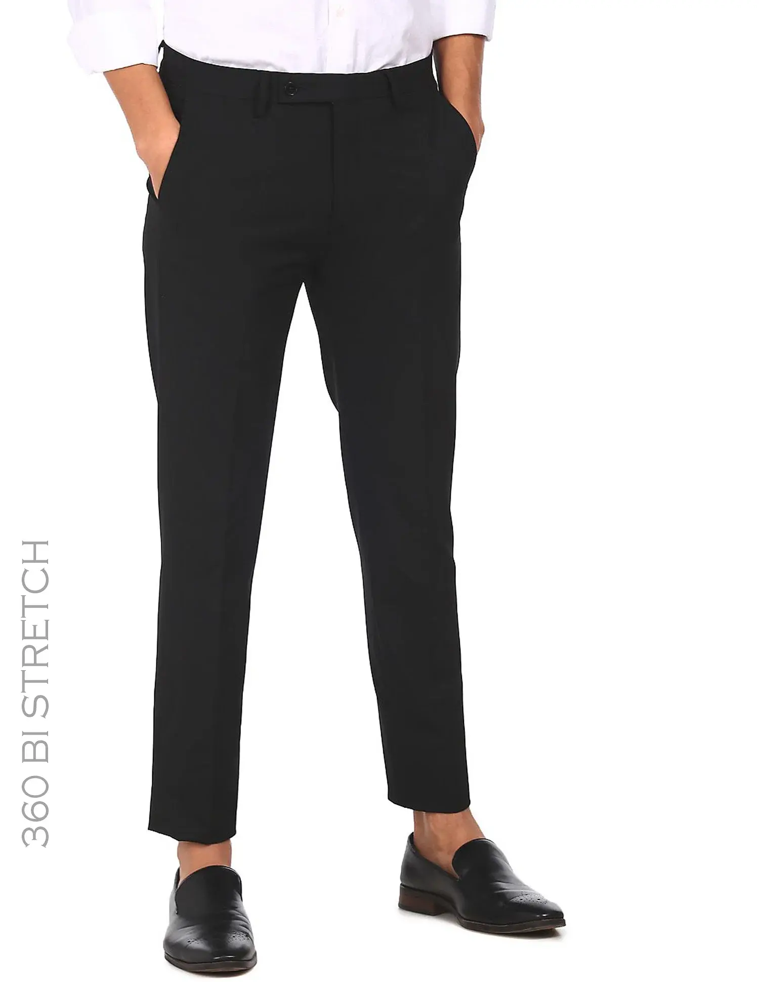 Bi-Stretch Solid Formal Trousers In Black