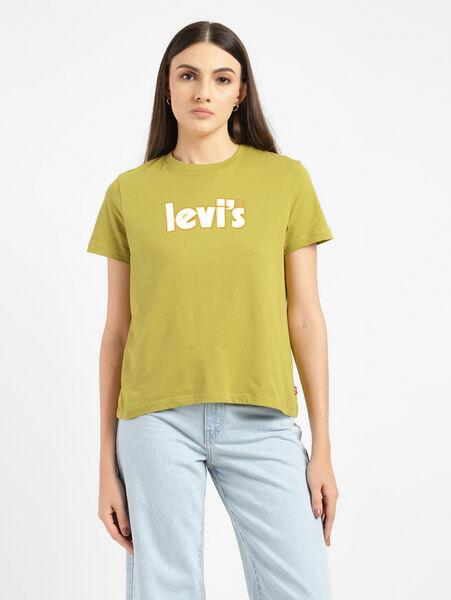 LEVI'S WOMEN'S  BRAND LOGO LEMON GREEN CREW NECK T-SHIRT