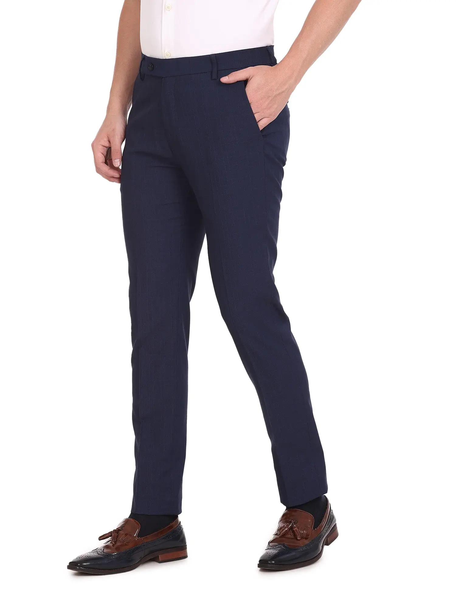 ARROW Men Navy Jackson Super Slim Fit Smart Flex Formal Trousers