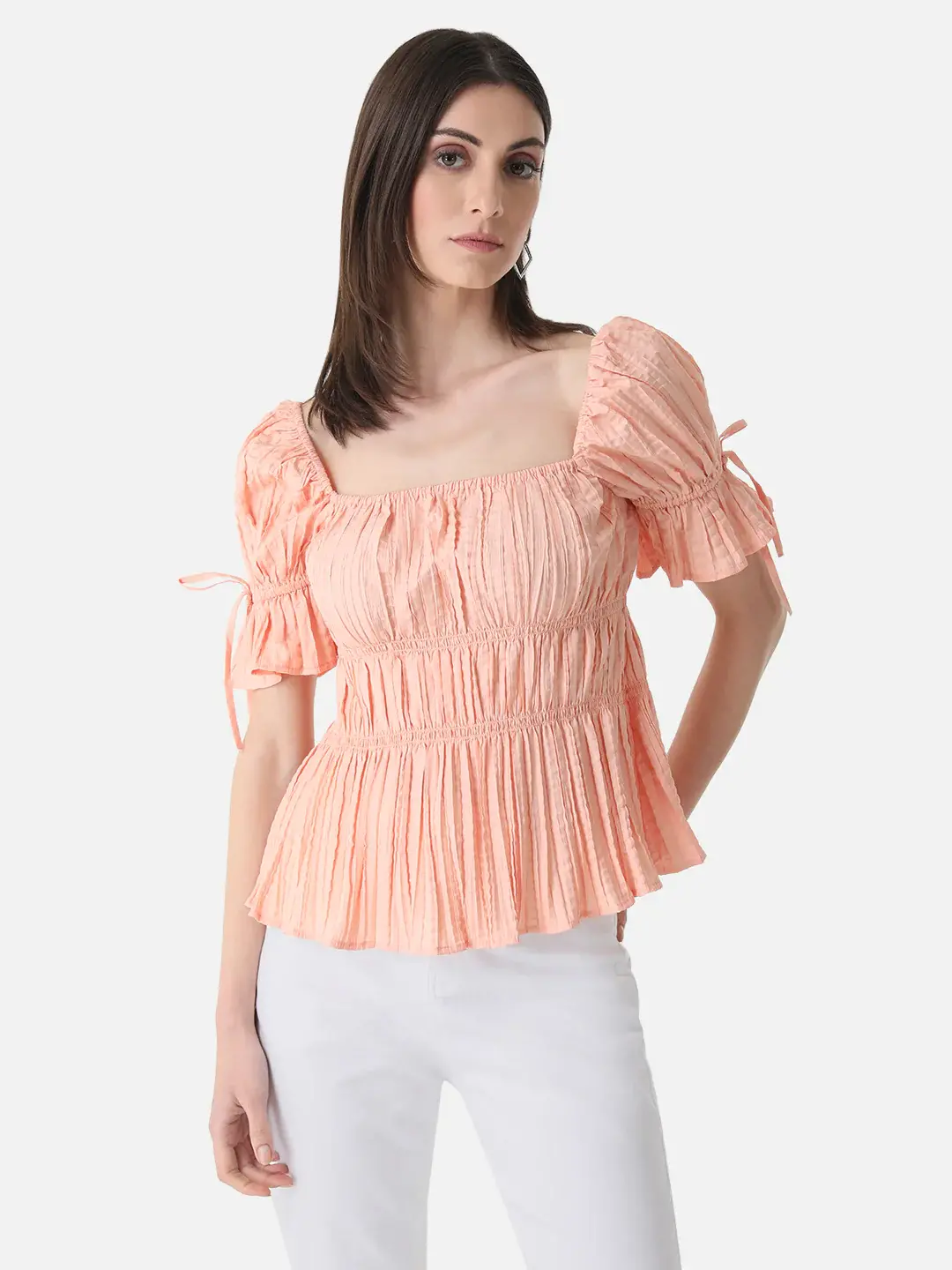 KAZO Pleated Top With Smocking