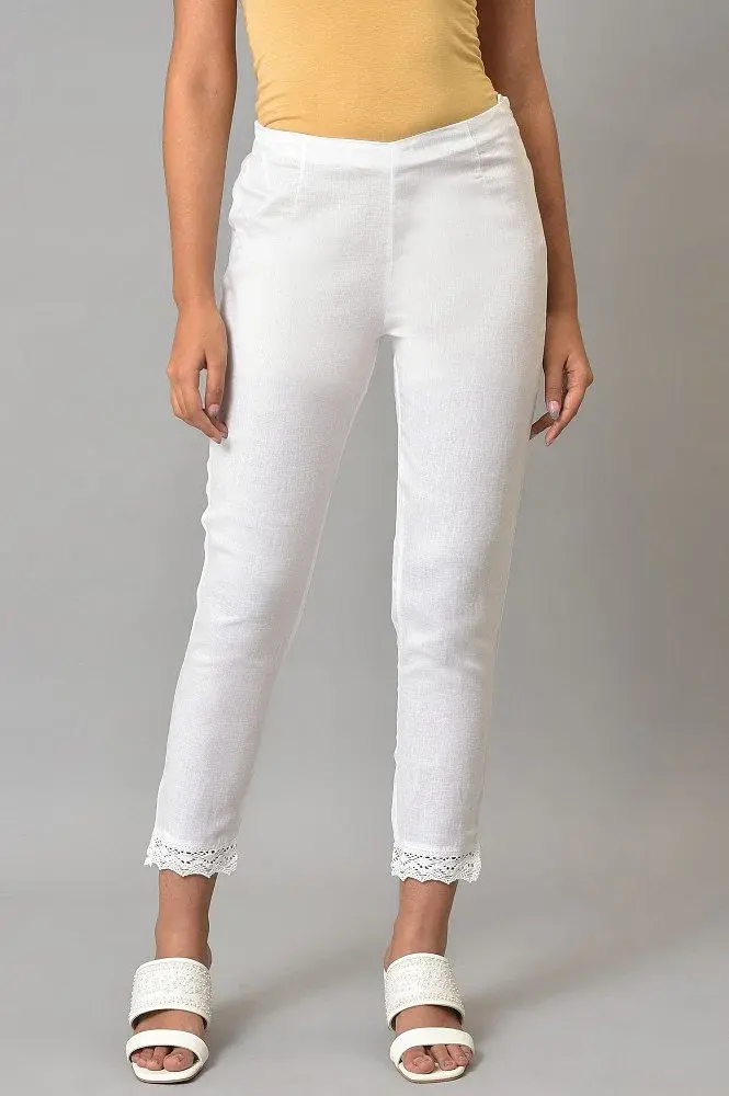 W White Slim Pants With Lace Detail