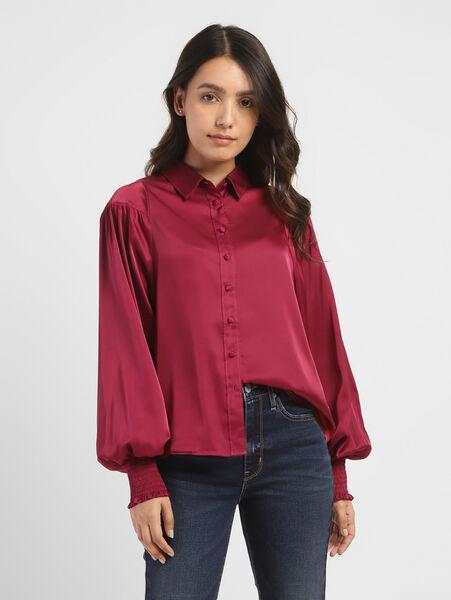 LEVI'S WOMEN'S BIKING RED SOLID RELAXED FIT SHIRT