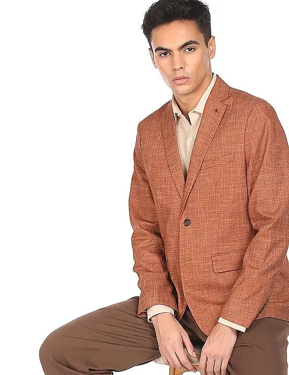 ARROW Men Rust Single Breasted Abstract Patterned Formal Blazer