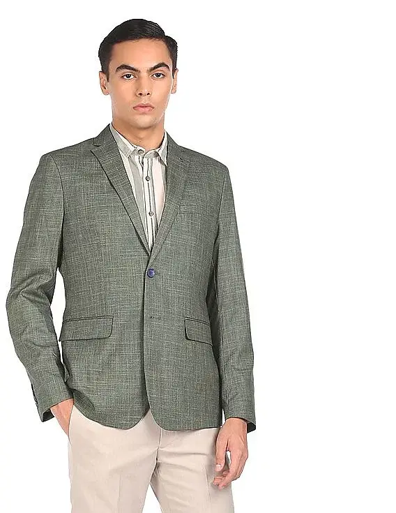 ARROW Men Green Tailored Fit Patterned Weave Formal Blazer