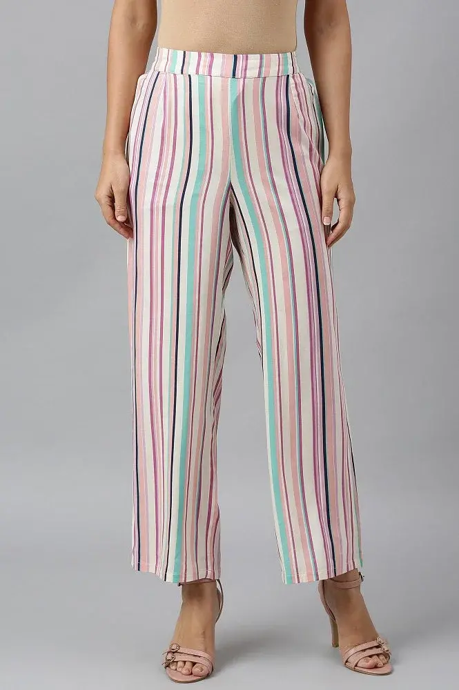 W Multicoloured Rayon Printed Parallel Pants