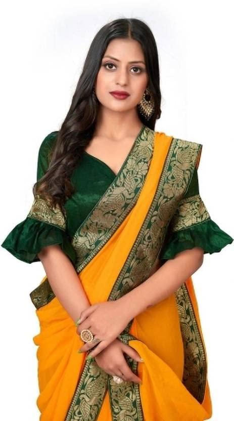 BELLA AND CO Solid/Plain, Self Design Bollywood Silk Blend Saree (Yellow)