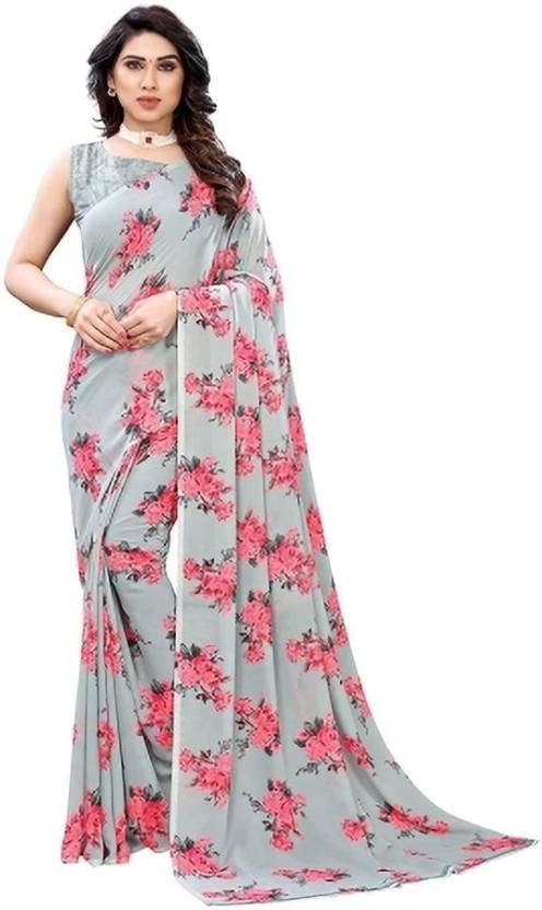 BELLA AND CO Floral Print Bollywood Chiffon Saree (Multicolor)