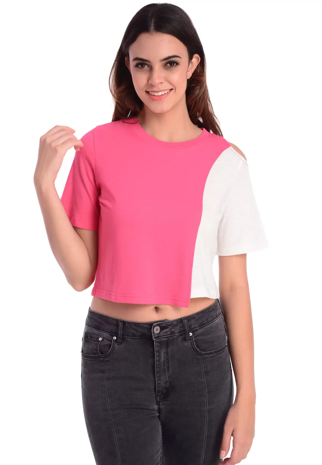 HOT PINK N WHITE COLOUR BLOCK TOP