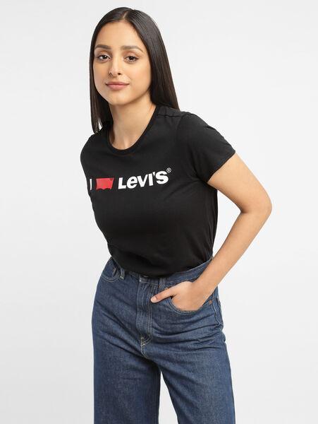 LEVI'S WOMEN'S BRAND LOGO BLACK CREW NECK T-SHIRT