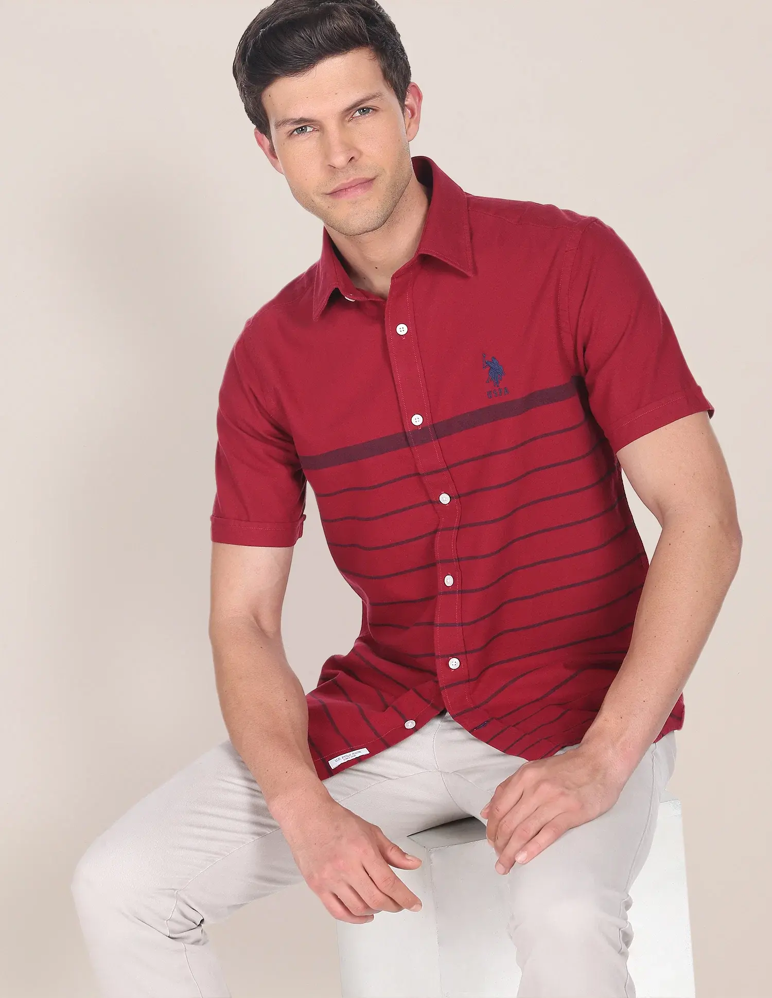 U.S. POLO Signature Engineered Stripe Cotton Shirt