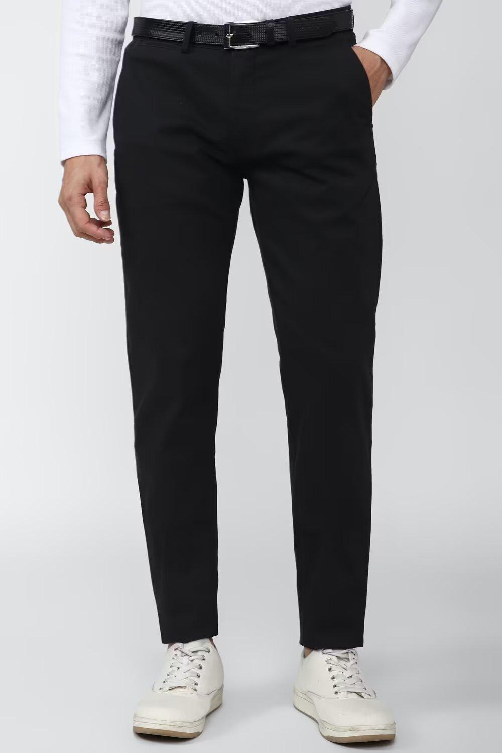 Peter England  Share Men Black Solid Super Slim Fit Casual Trousers