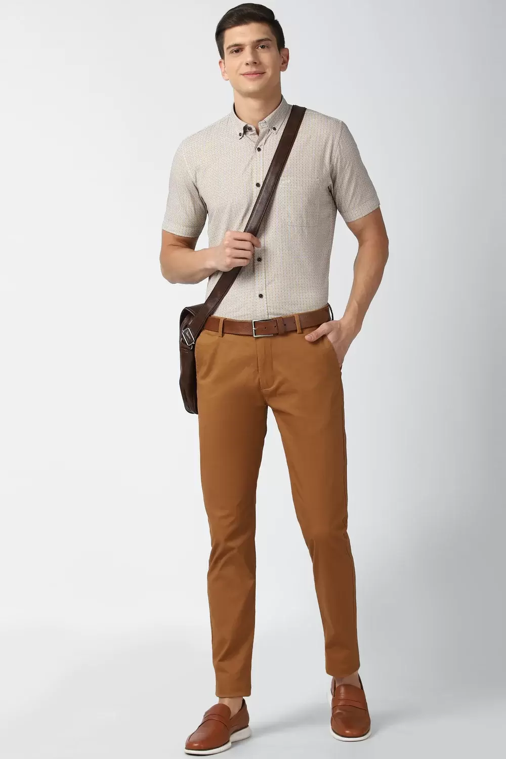 Peter England  Men Brown Solid amazing  Super Slim Fit Casual Trousers