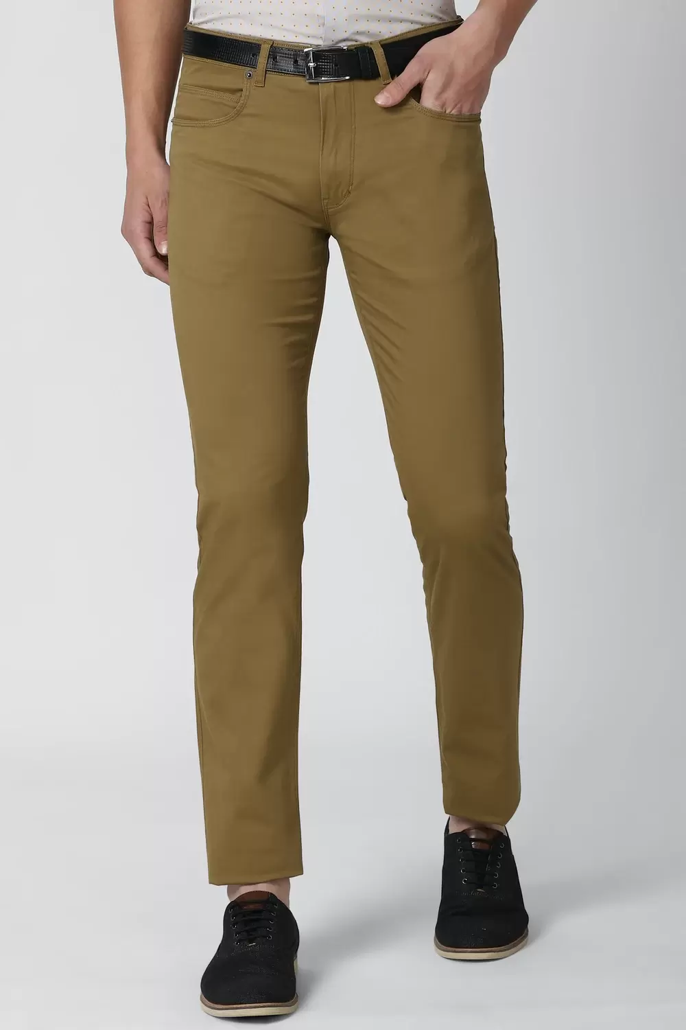 Peter England Men Brown Solid  Slim Fit Casual Trousers