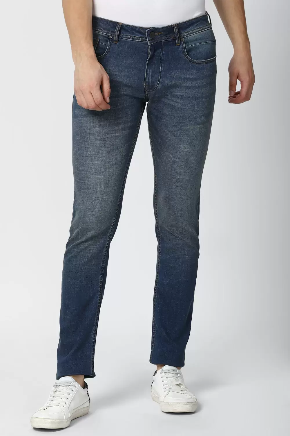 Peter England Men Blue Mid Wash Slim Tapered Jeans