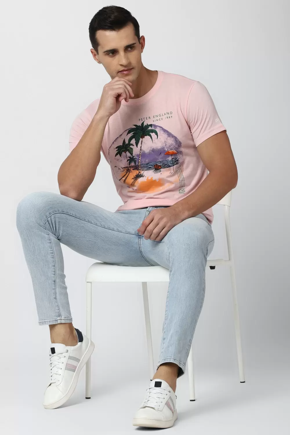 Peter England Men Pink Graphic Print Crew Neck Round Neck amazing T-Shirts