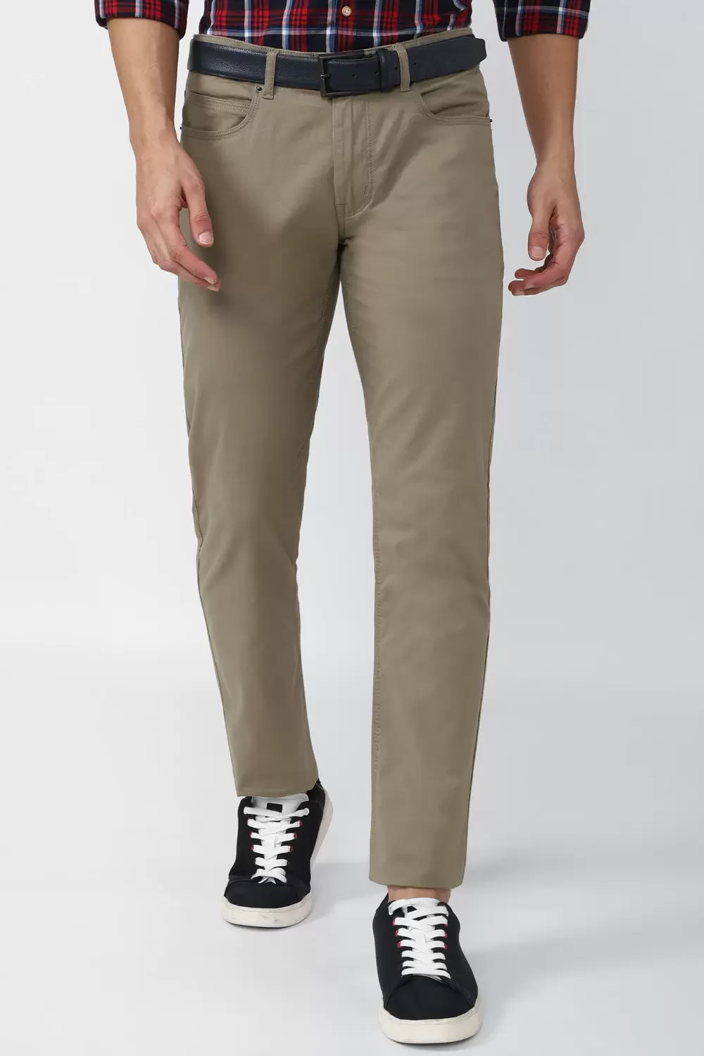 Peter England  Men Khaki Solid best Slim Fit Casual Trousers