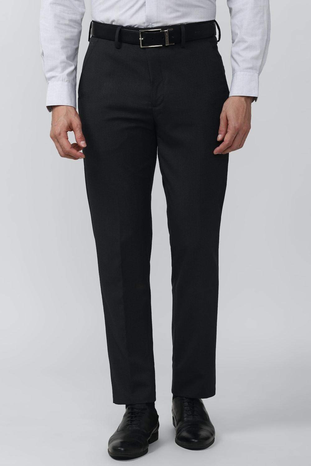 Peter England  Men Black Stripe Slim Fit Formal Trousers