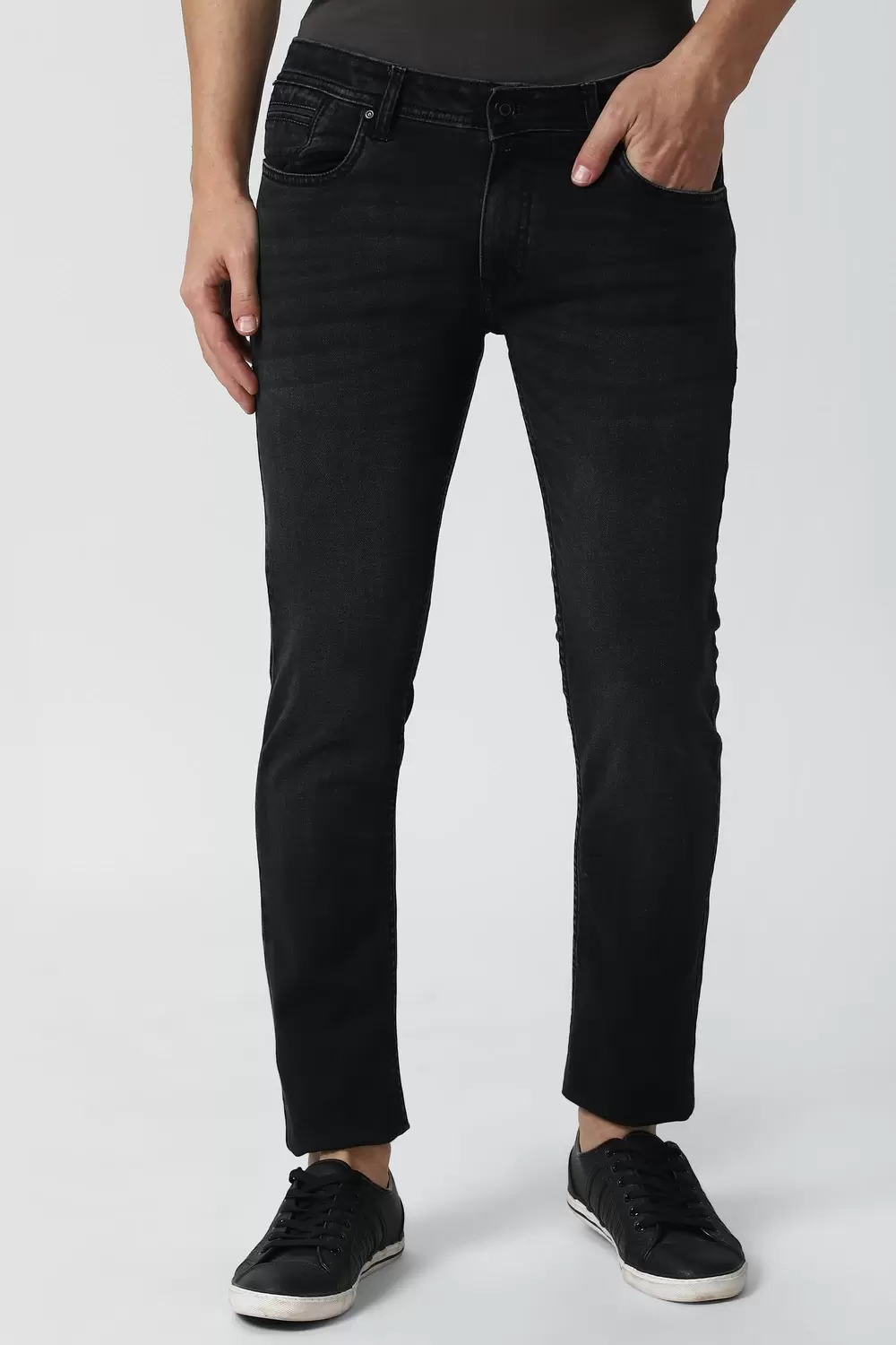Peter England Men Black Dark Wash Slim Tapered Jeans