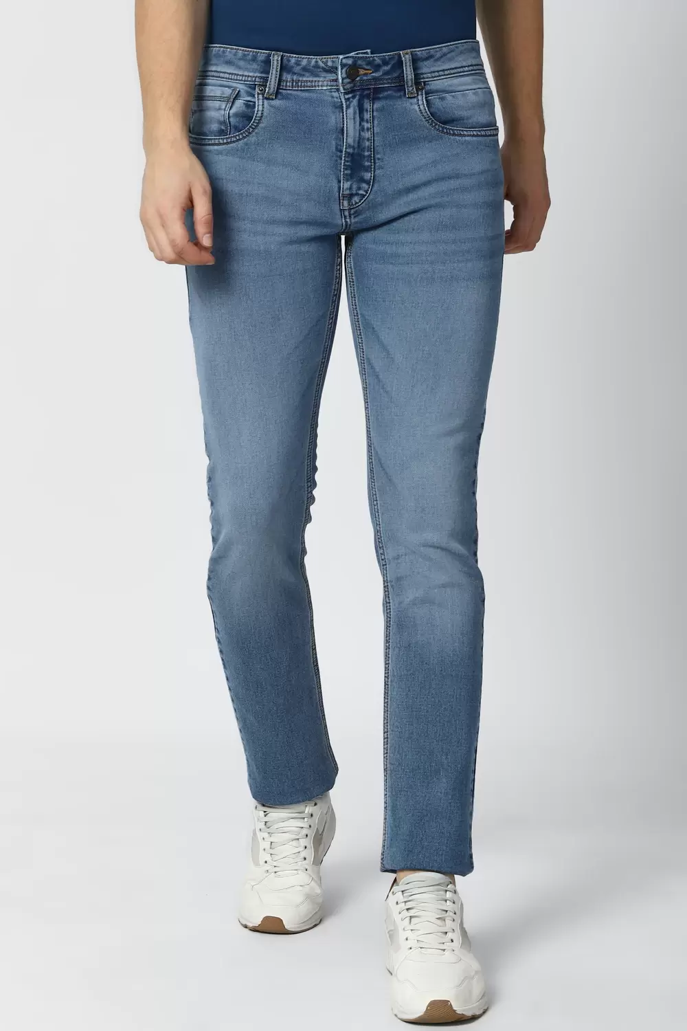 Peter England Grey Blue Mid Wash Slim Jeans