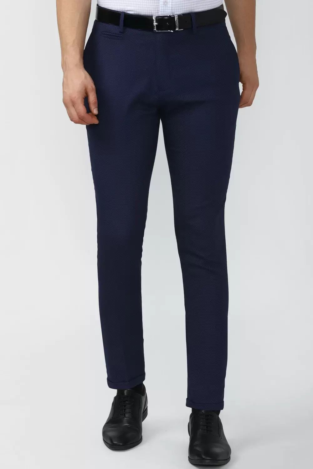 Peter England  Men Navy Solid Carrot Fit good Formal Trousers