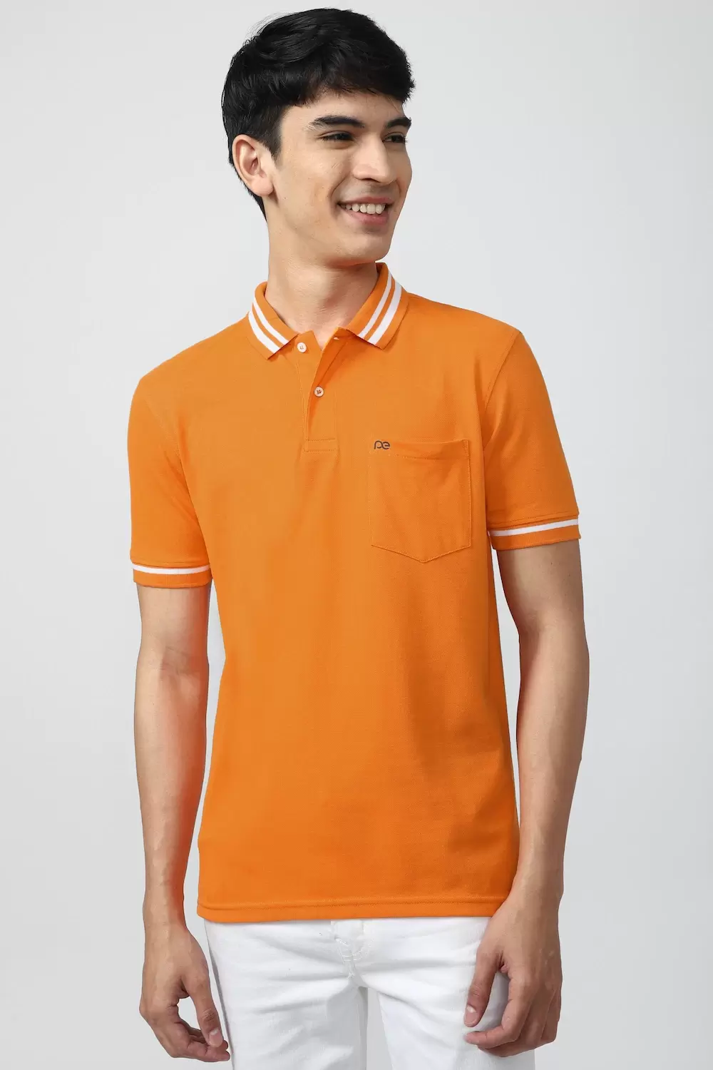 Peter England  Men Orange Solid Polo Neck Polo T-Shirts