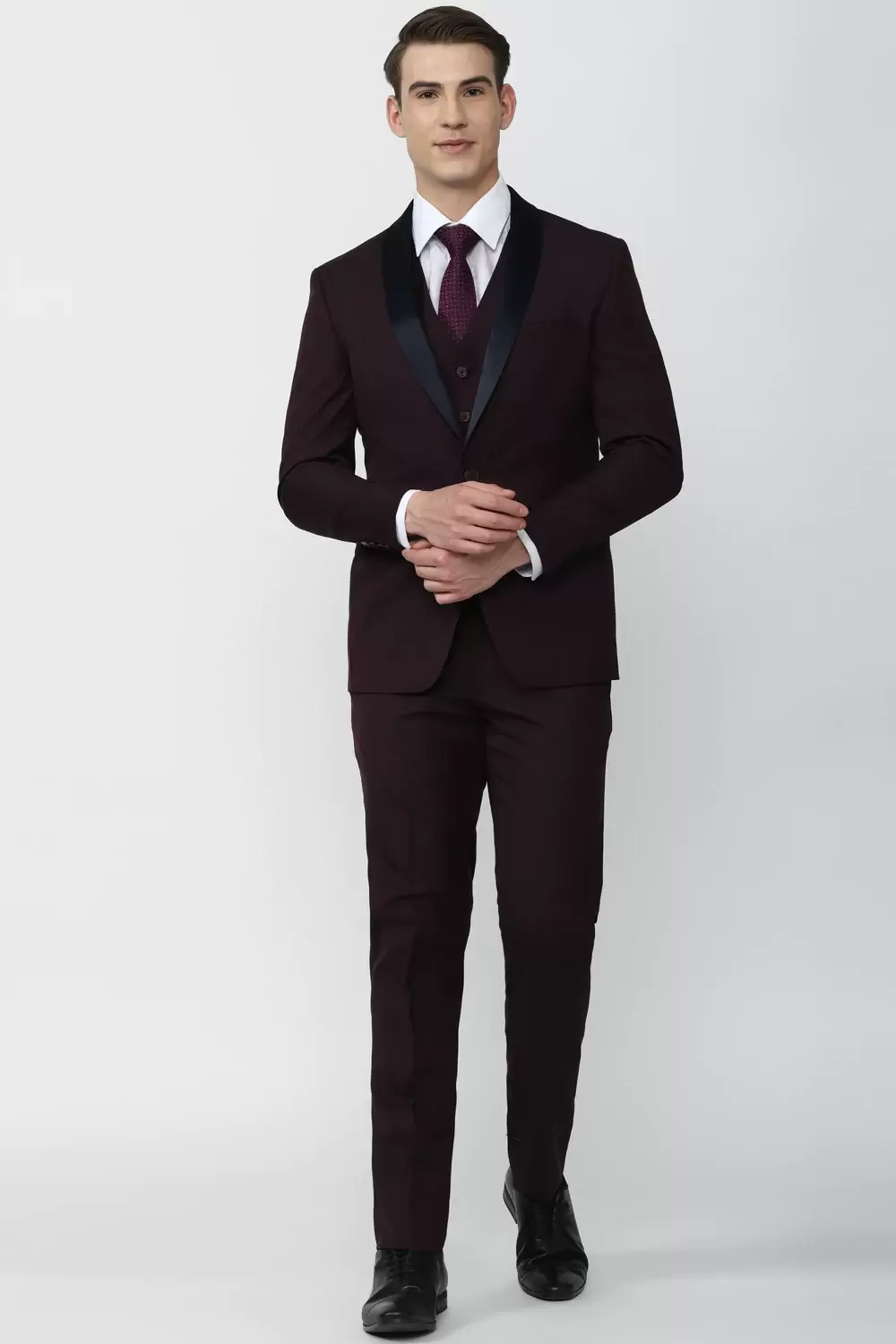 Peter England Men Brown Solid Slim Fit Formal Three Piece Suit